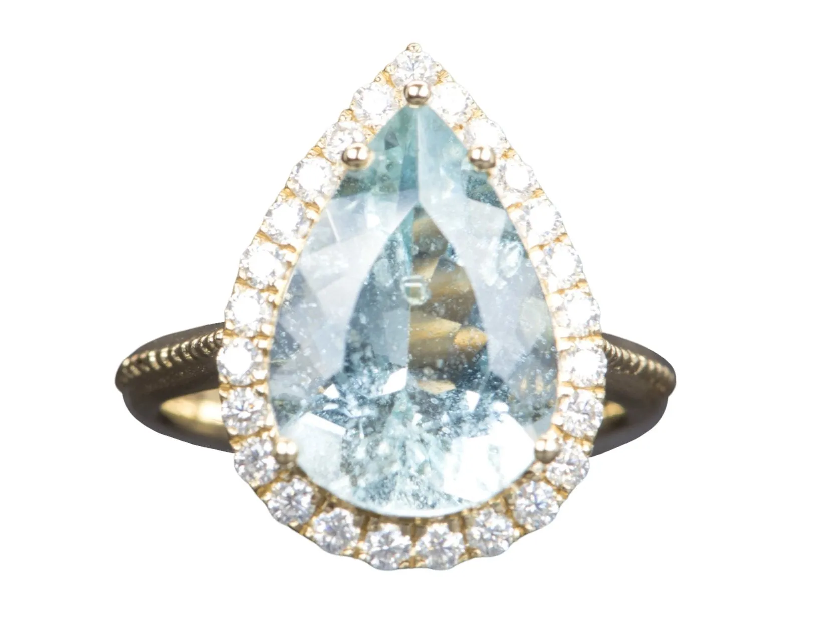 6.48ct Statement Galaxy Aquamarine with Moissanite Halo 9K Gold Ring R6360