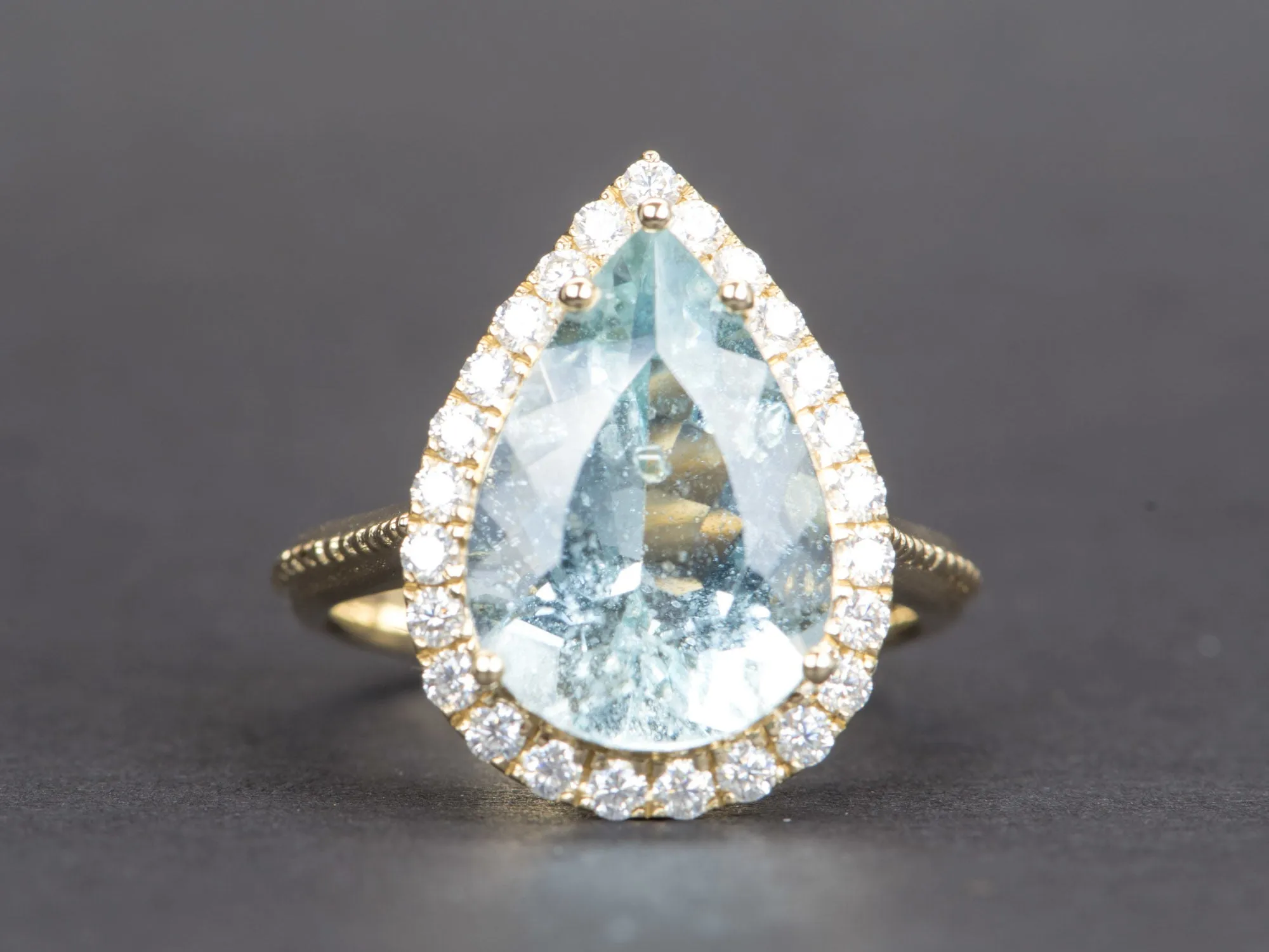 6.48ct Statement Galaxy Aquamarine with Moissanite Halo 9K Gold Ring R6360