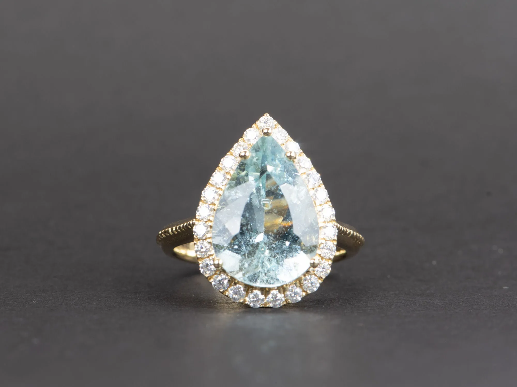 6.48ct Statement Galaxy Aquamarine with Moissanite Halo 9K Gold Ring R6360