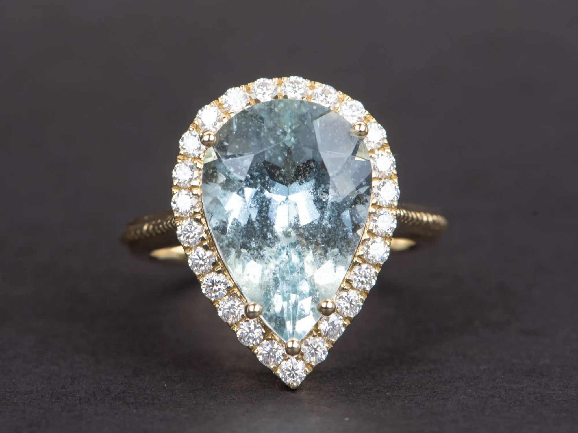 6.48ct Statement Galaxy Aquamarine with Moissanite Halo 9K Gold Ring R6360