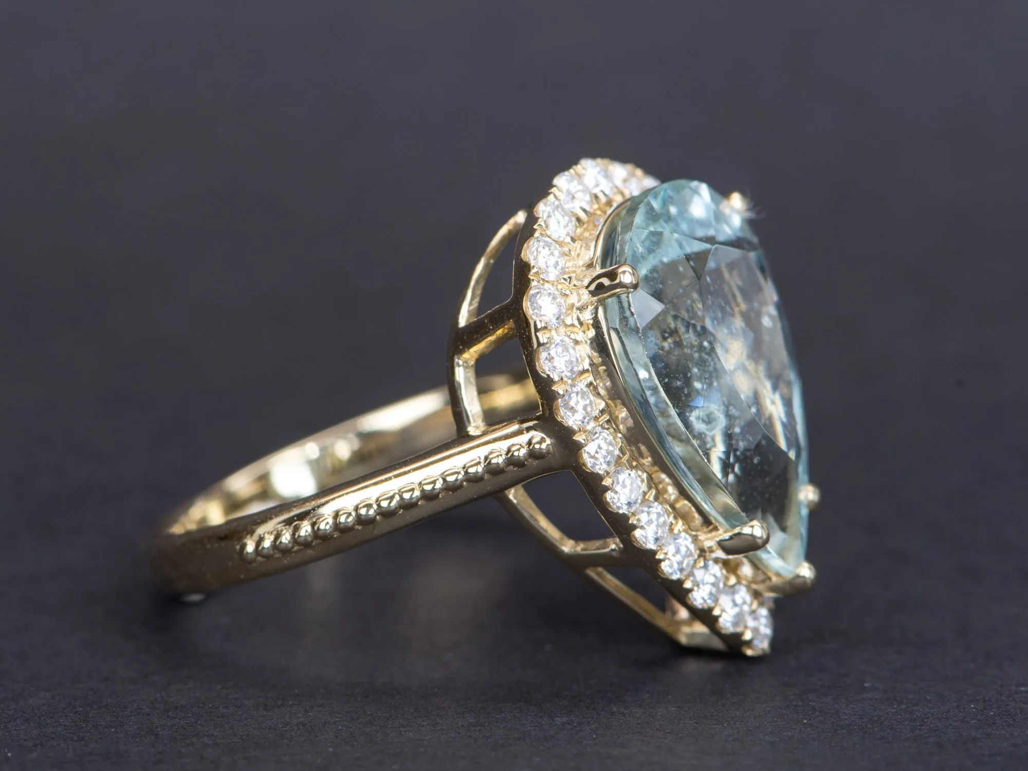 6.48ct Statement Galaxy Aquamarine with Moissanite Halo 9K Gold Ring R6360