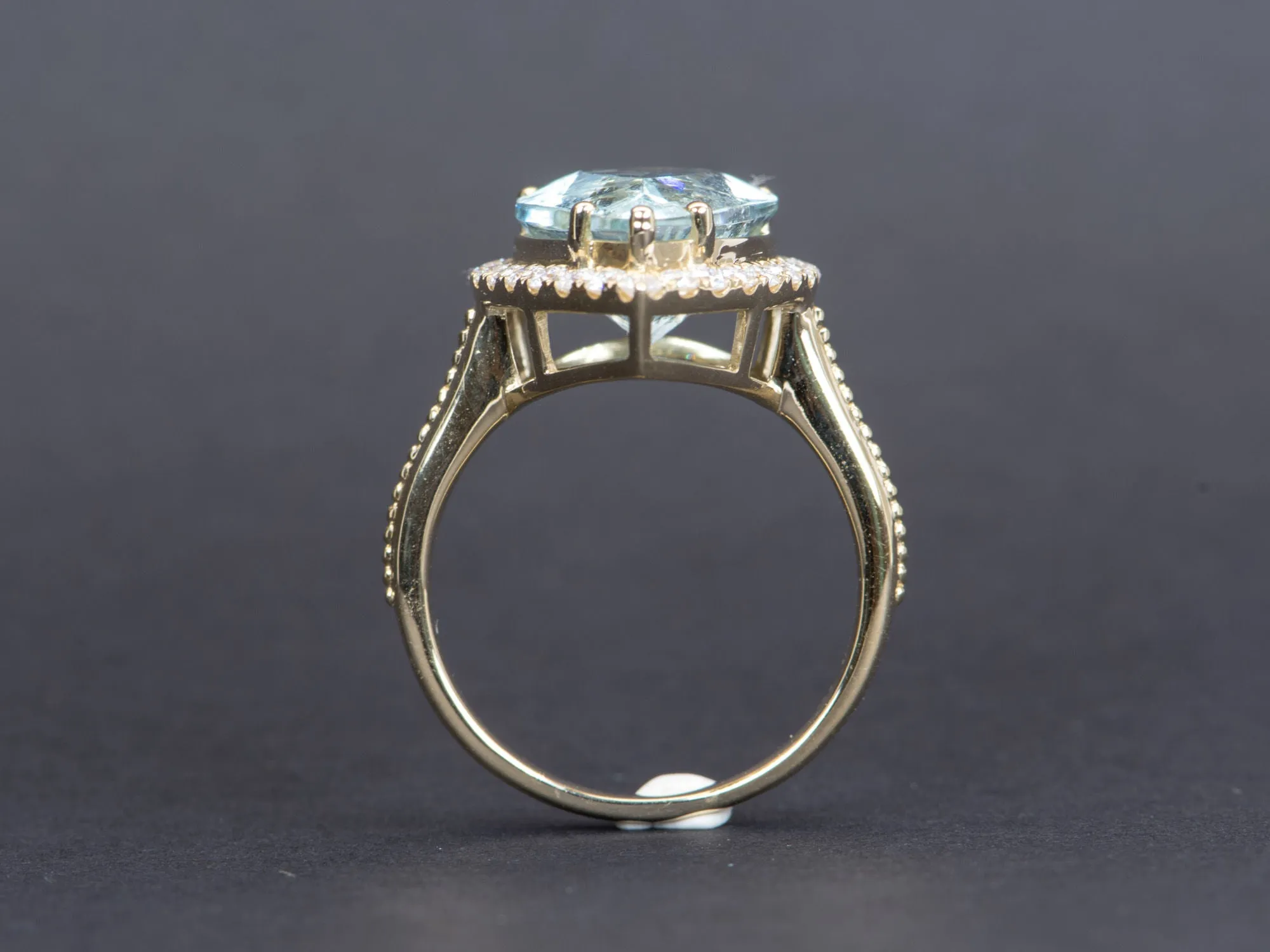 6.48ct Statement Galaxy Aquamarine with Moissanite Halo 9K Gold Ring R6360