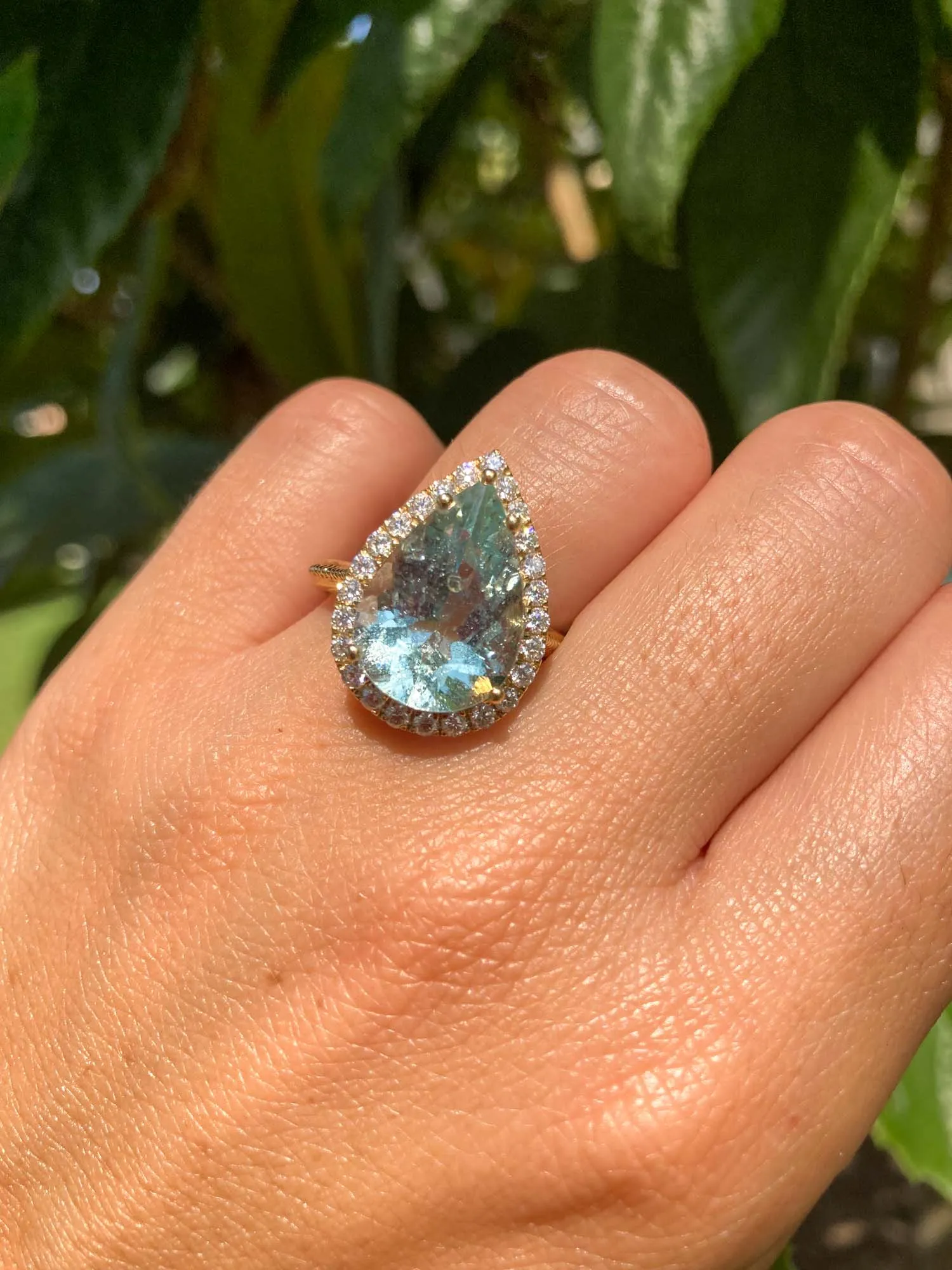 6.48ct Statement Galaxy Aquamarine with Moissanite Halo 9K Gold Ring R6360