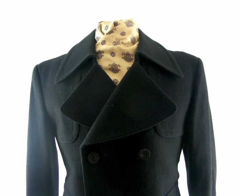 70s Mens Navy Blue Peacoat - M