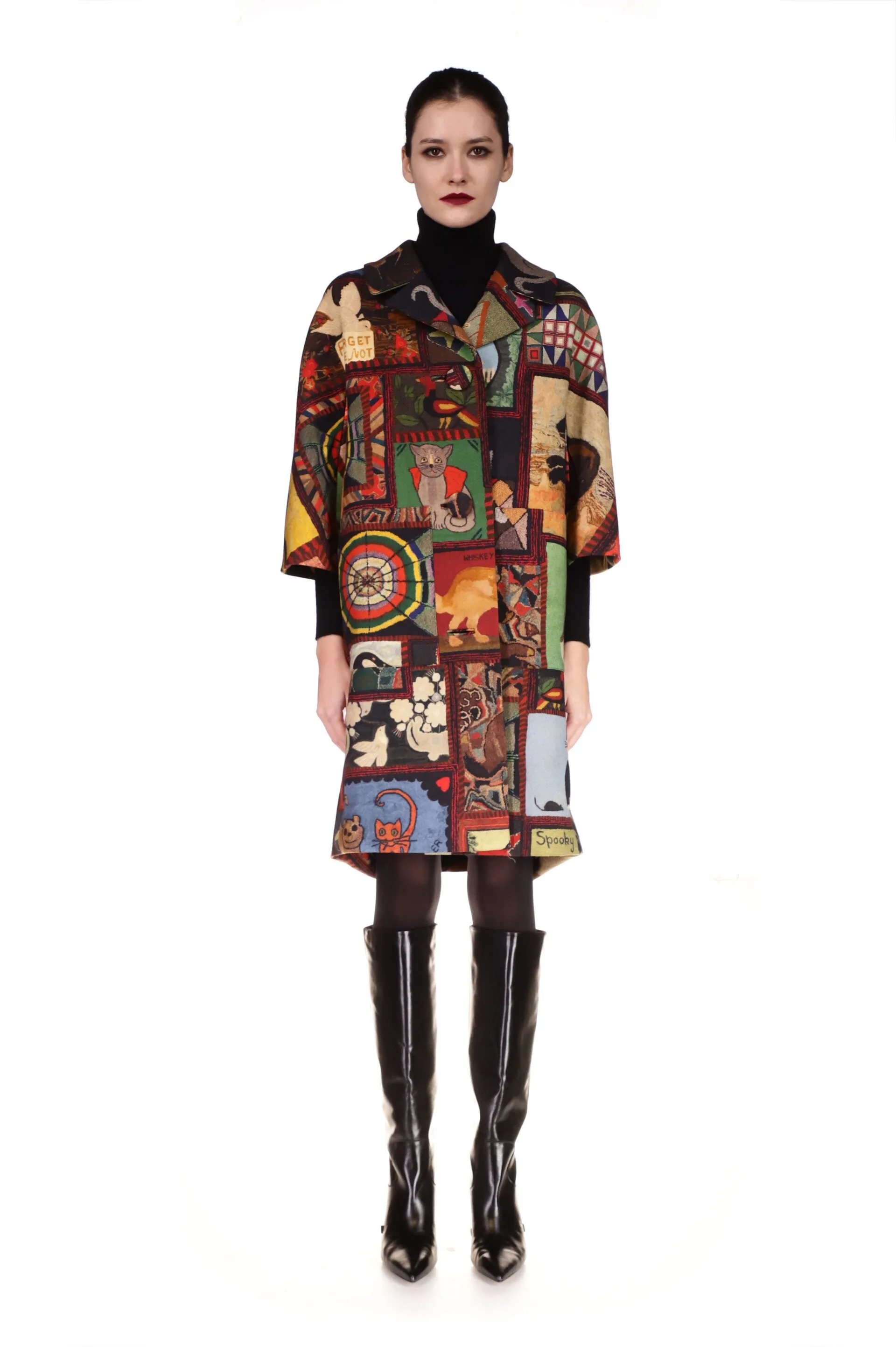 'Americana Hooked Rug' Patch Pocket Coat