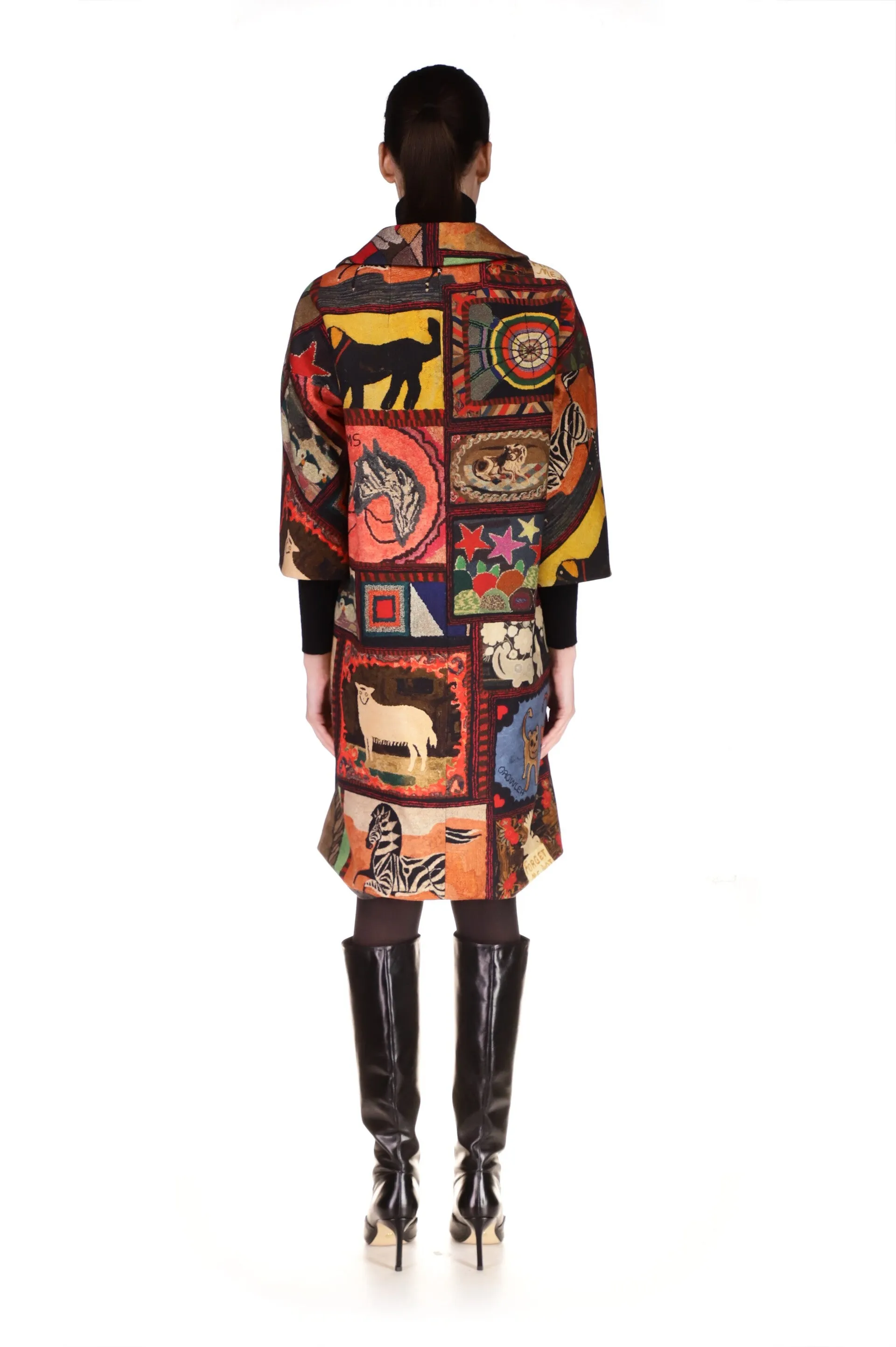 'Americana Hooked Rug' Patch Pocket Coat