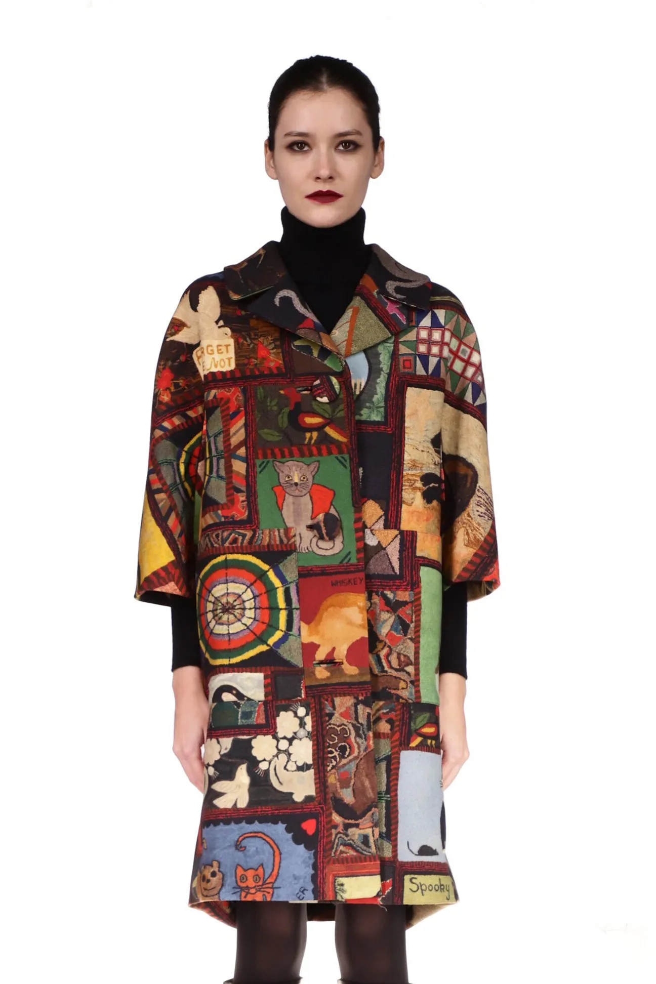 'Americana Hooked Rug' Patch Pocket Coat