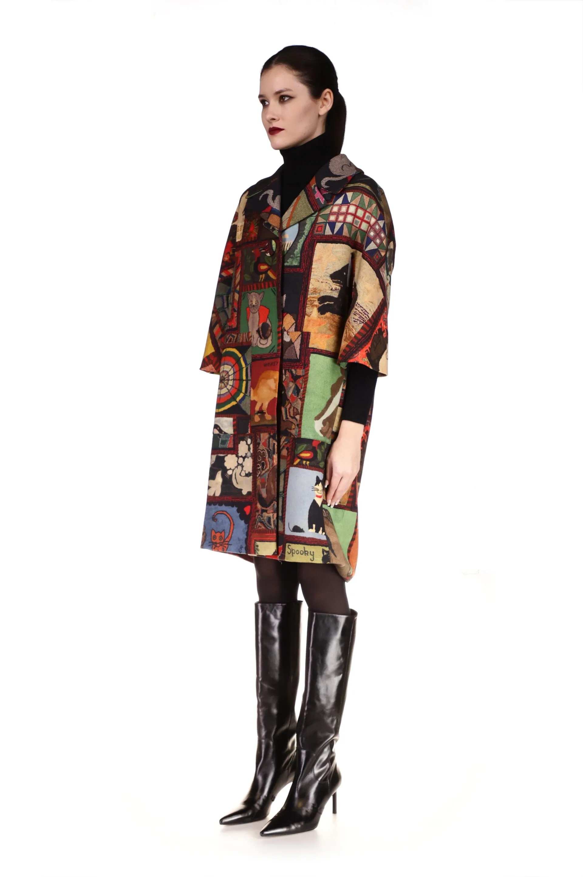 'Americana Hooked Rug' Patch Pocket Coat