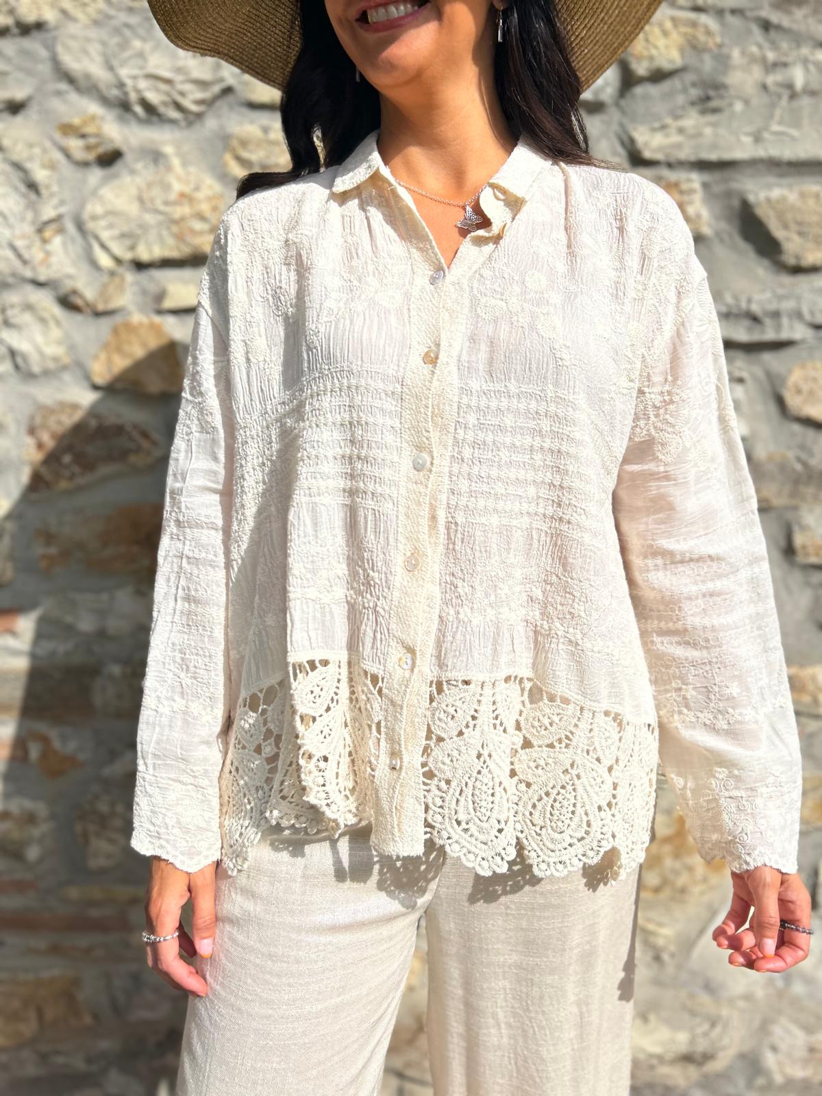 Antique Cream Crochet Detail Shirt Jacket Jenny