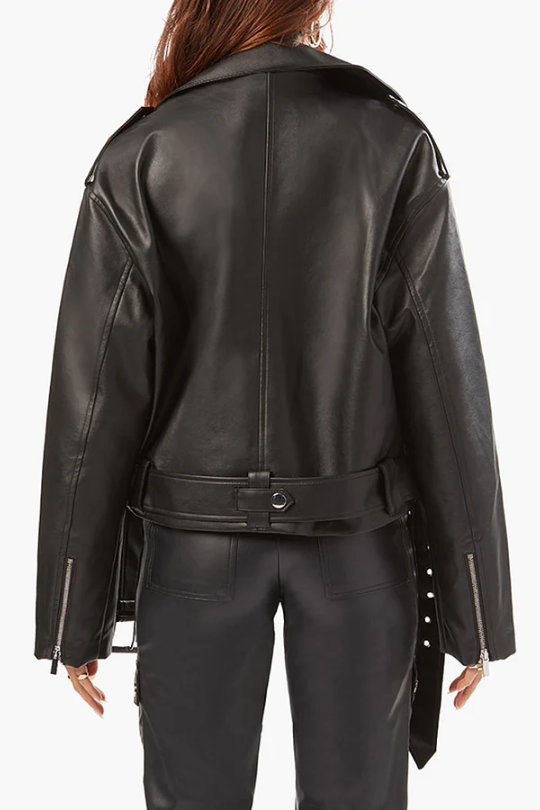 Black Faux Leather Cropped Moto Jacket