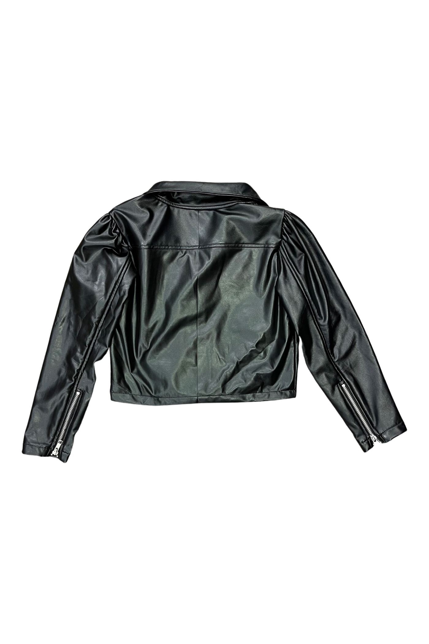 Black Faux Leather Puff Sleeve Jacket