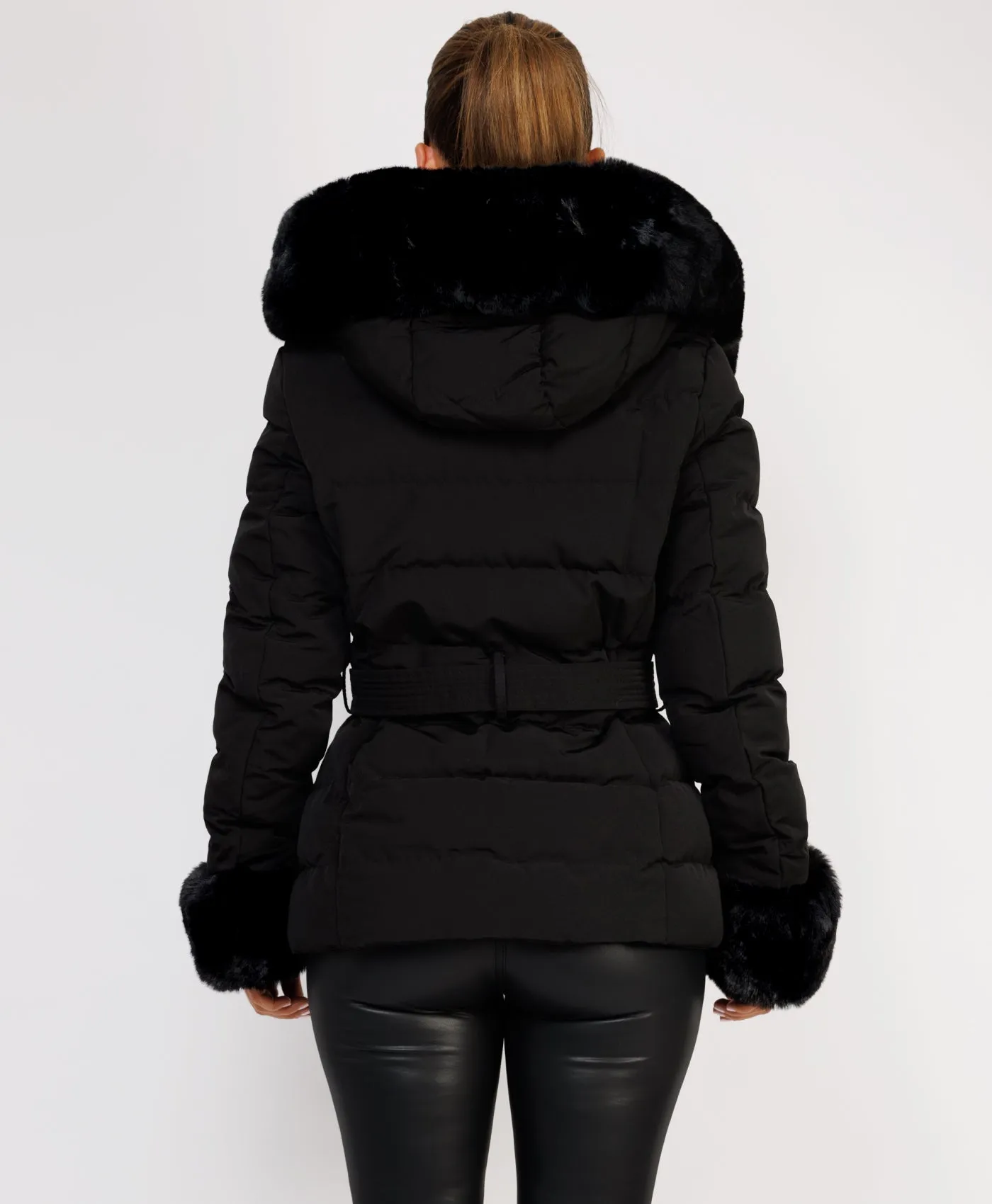 Black Premium Faux Fur Trim Padded Parka Coat