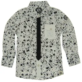 Black Tie Paint Splatter Button Down Shirt by: Mini Shatsu