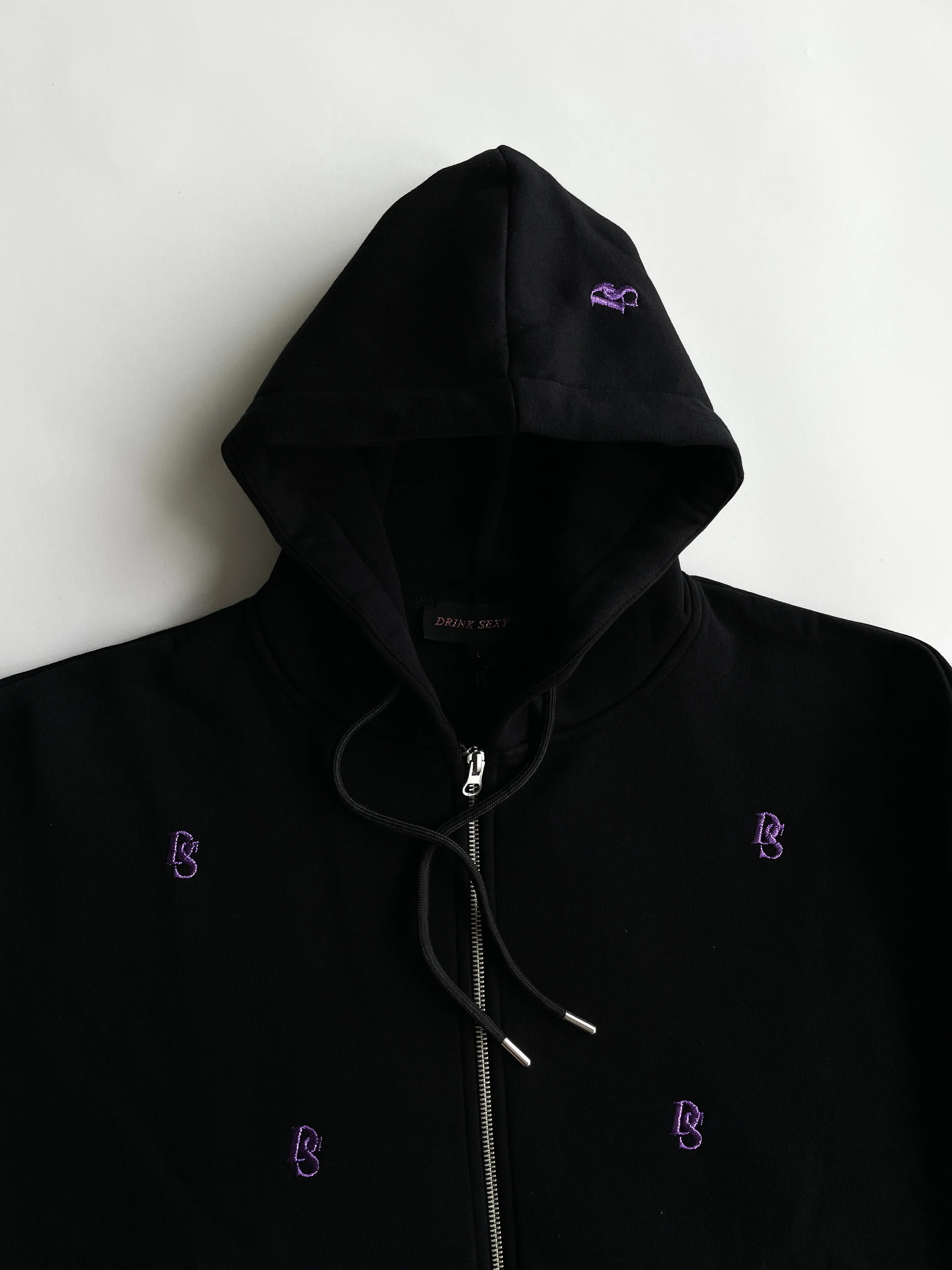 Black Zipper Hoodie ''Overall purple ds embroideries''