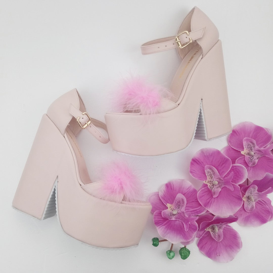 Bridal Powder Pink Fury High Heel Wedding Wedges