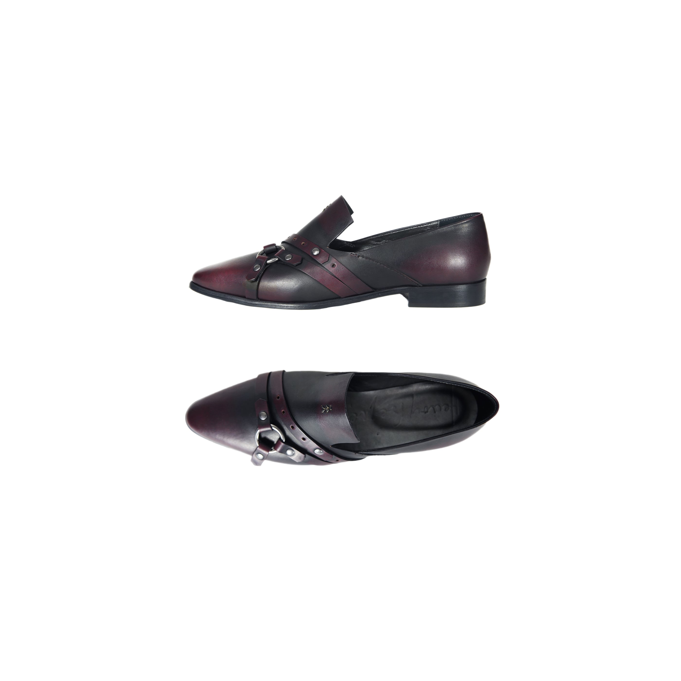 BUCKLE EMBELLISHED POINTED LOAFER Burgundy