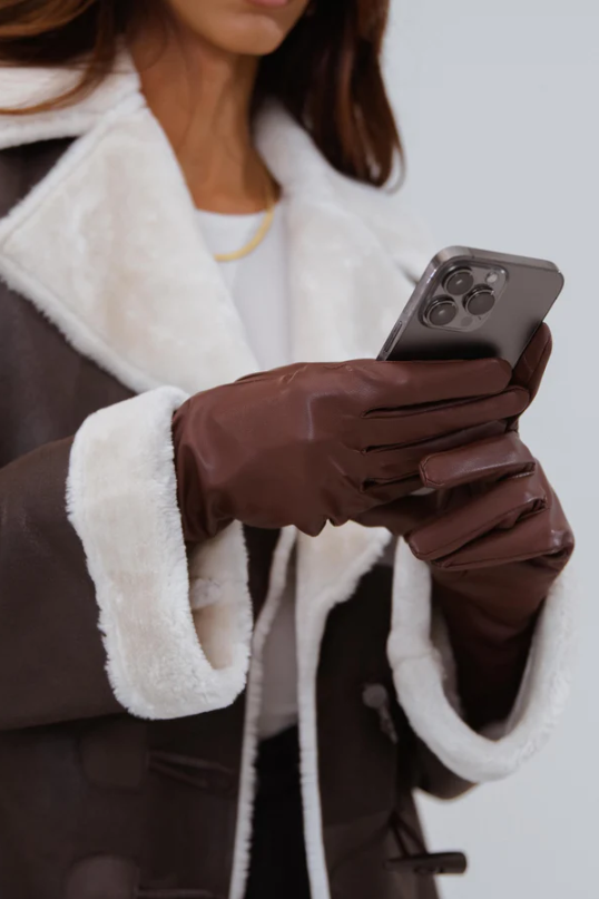 Cacao Vegan Leather Gloves