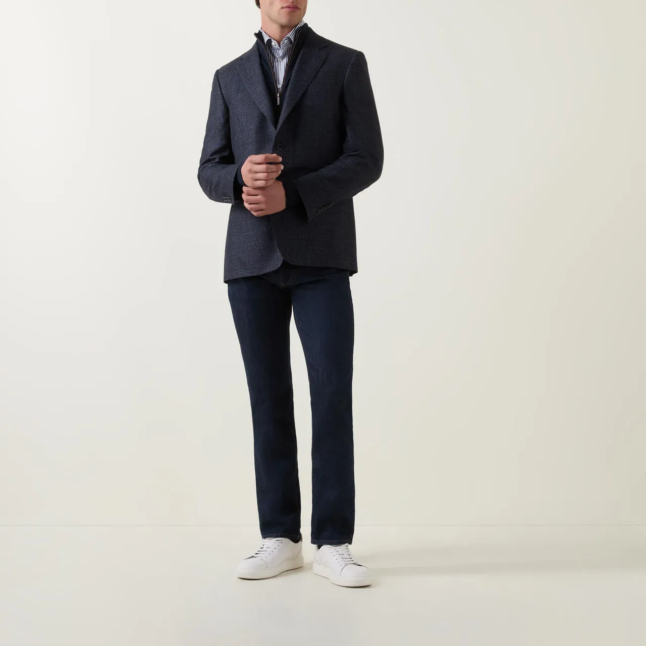 CANALI D6 Mini Check Single-Breasted Blazer - Navy