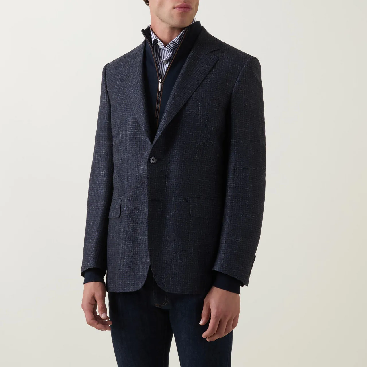 CANALI D6 Mini Check Single-Breasted Blazer - Navy