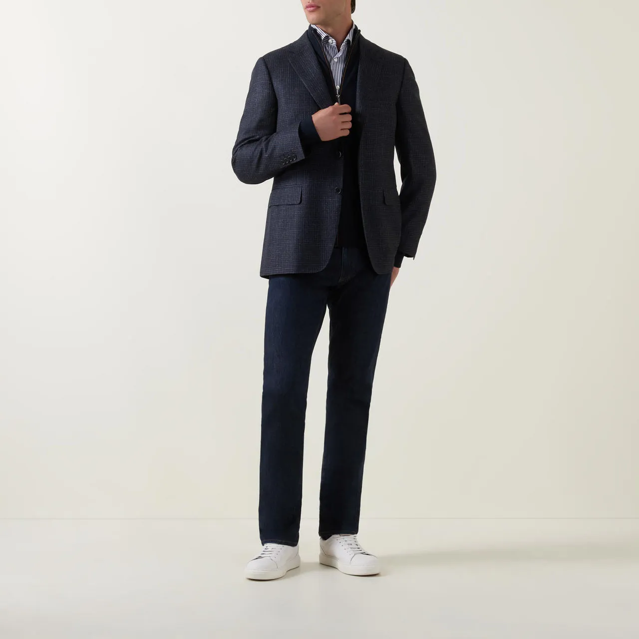 CANALI D6 Mini Check Single-Breasted Blazer - Navy