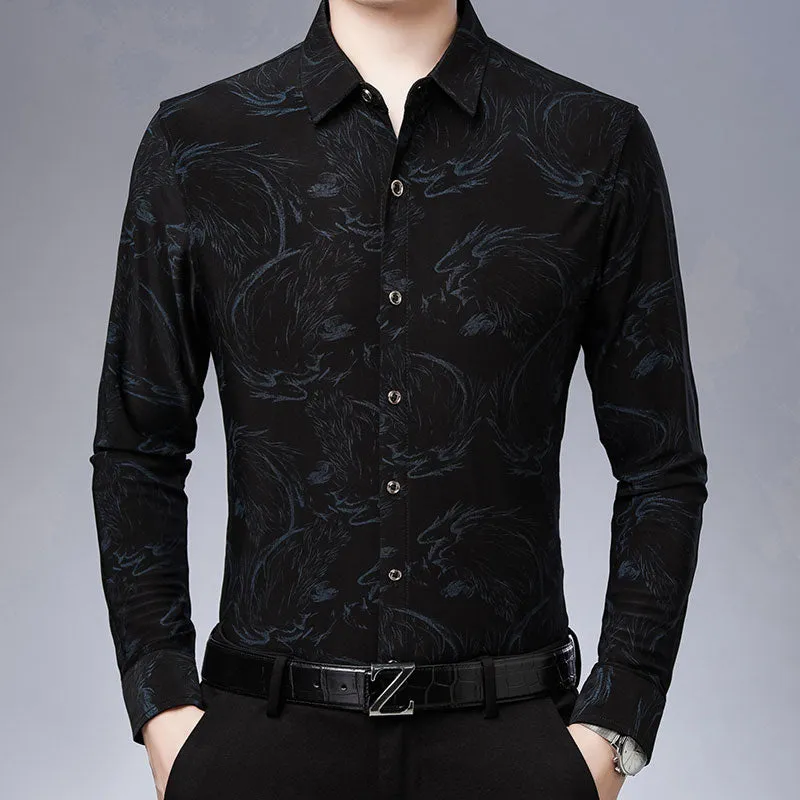 Casual Korean Fashion Luxury Paisley Pattern Long Sleeve Shirt for Men