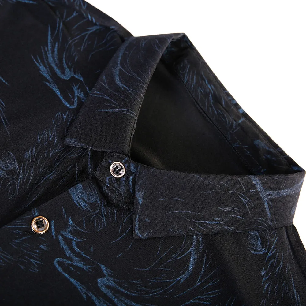 Casual Korean Fashion Luxury Paisley Pattern Long Sleeve Shirt for Men