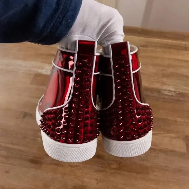 Christian Louboutin Lou Spikes 2 Flat Red Sneakers