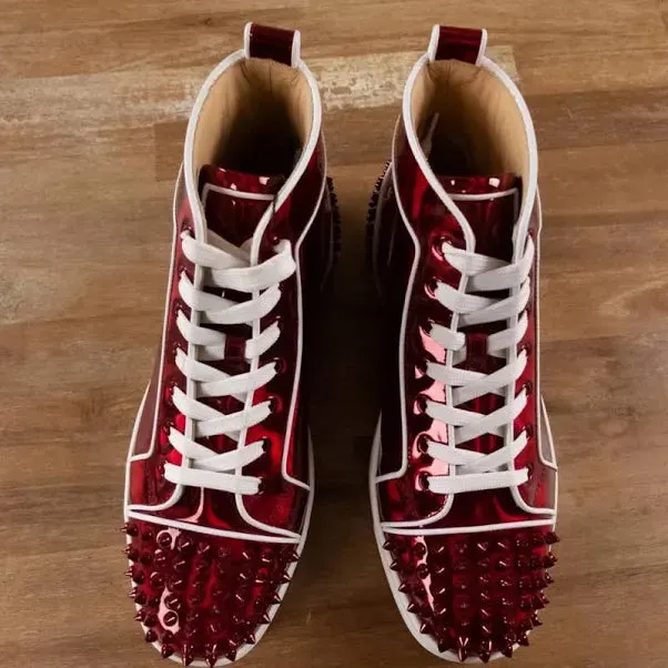 Christian Louboutin Lou Spikes 2 Flat Red Sneakers