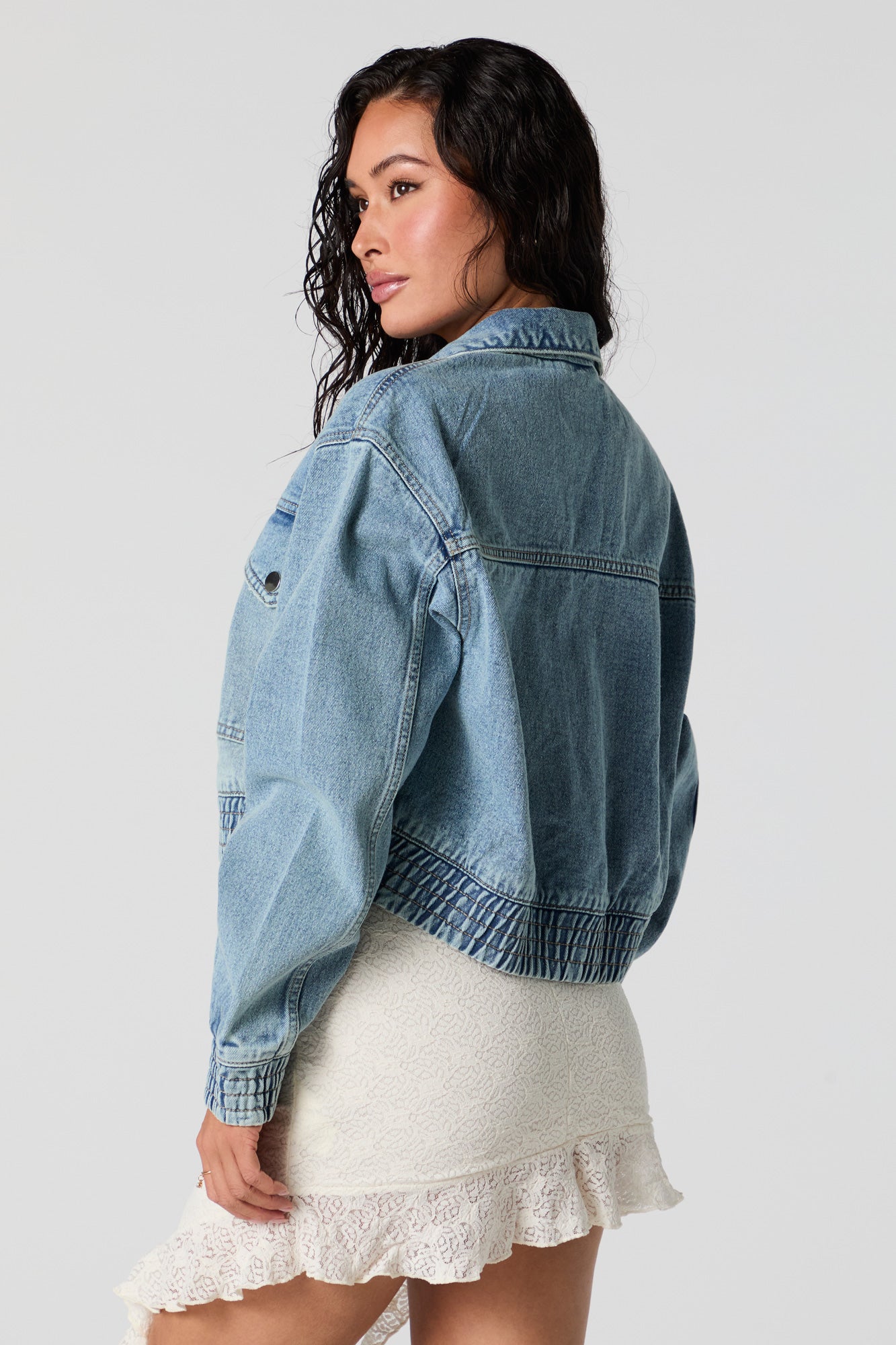 Cinched Hem Denim Jacket