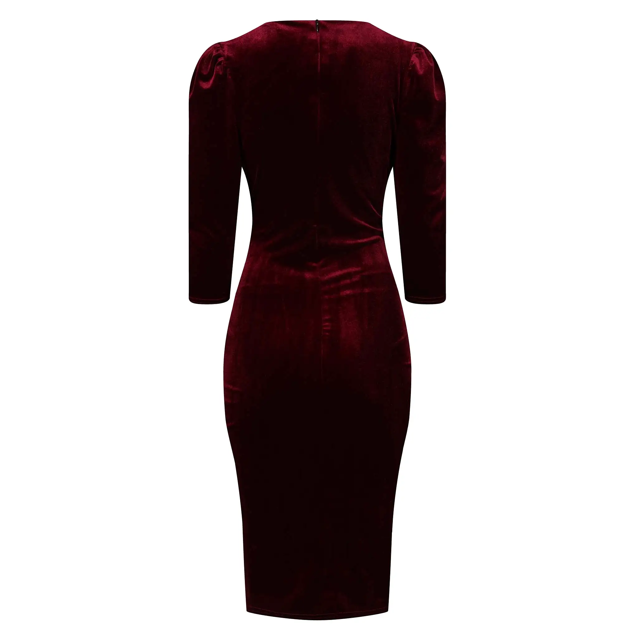 Claret Red Velour Wrapover 3/4 Sleeve Midi Dress