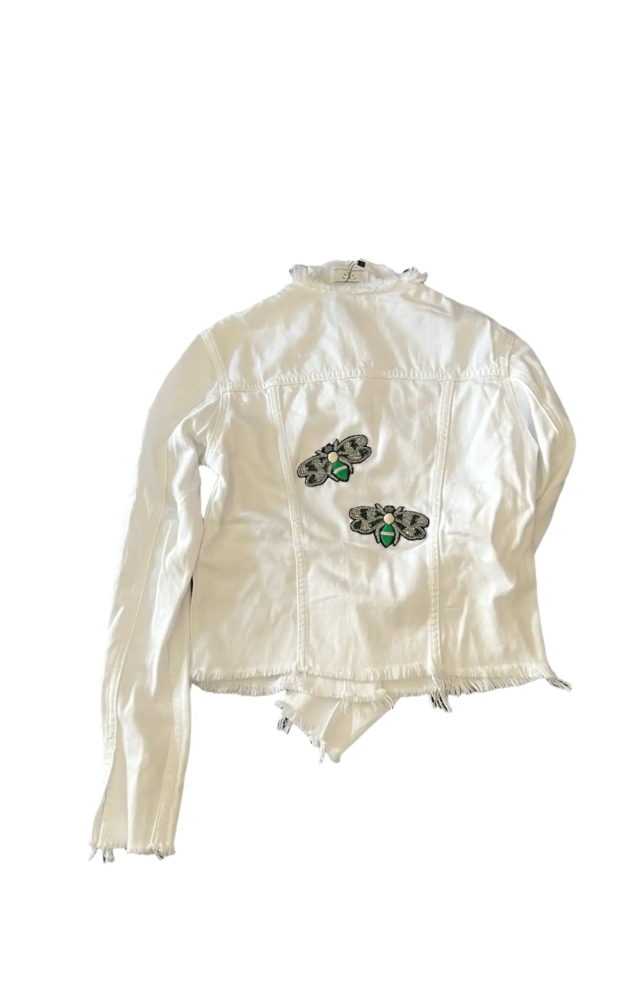 Collab 322 Collarless White Denim Jacket