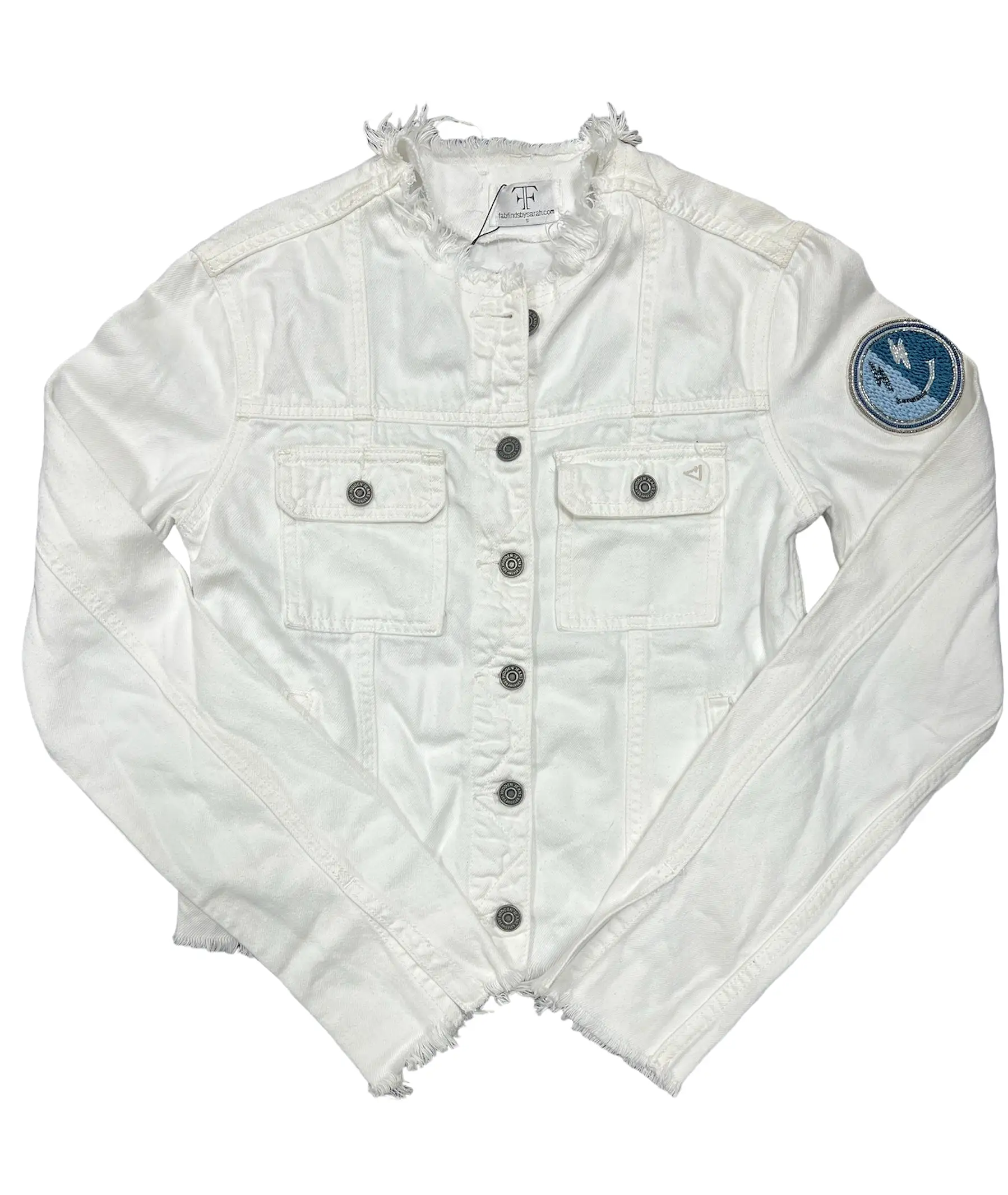 Collab 322 Collarless White Denim Jacket