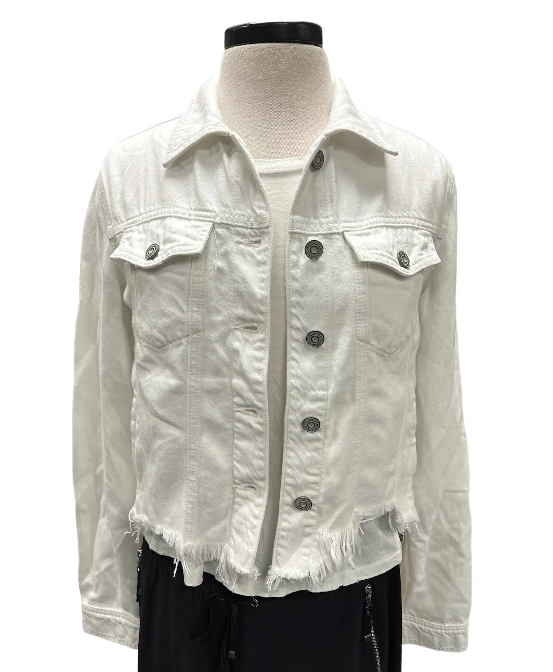 Collab322 White Denim Jacket with Raw Bottom Edge