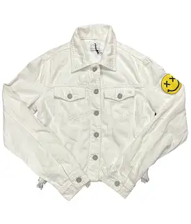 Collab322 White Denim Jacket with Raw Bottom Edge