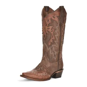 CORRAL BOOTS LADIES CHOCOLATE/COGNAC OVERLAY & EMBROIDERY