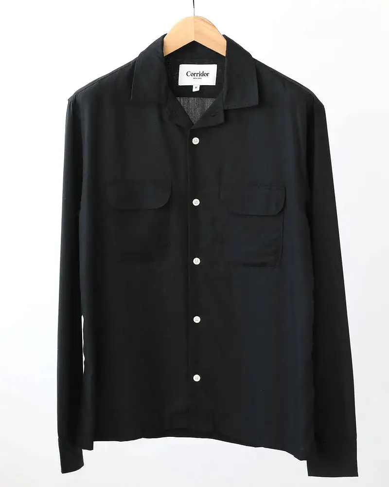 Corridor Lyocell Camp Collar LS - Black