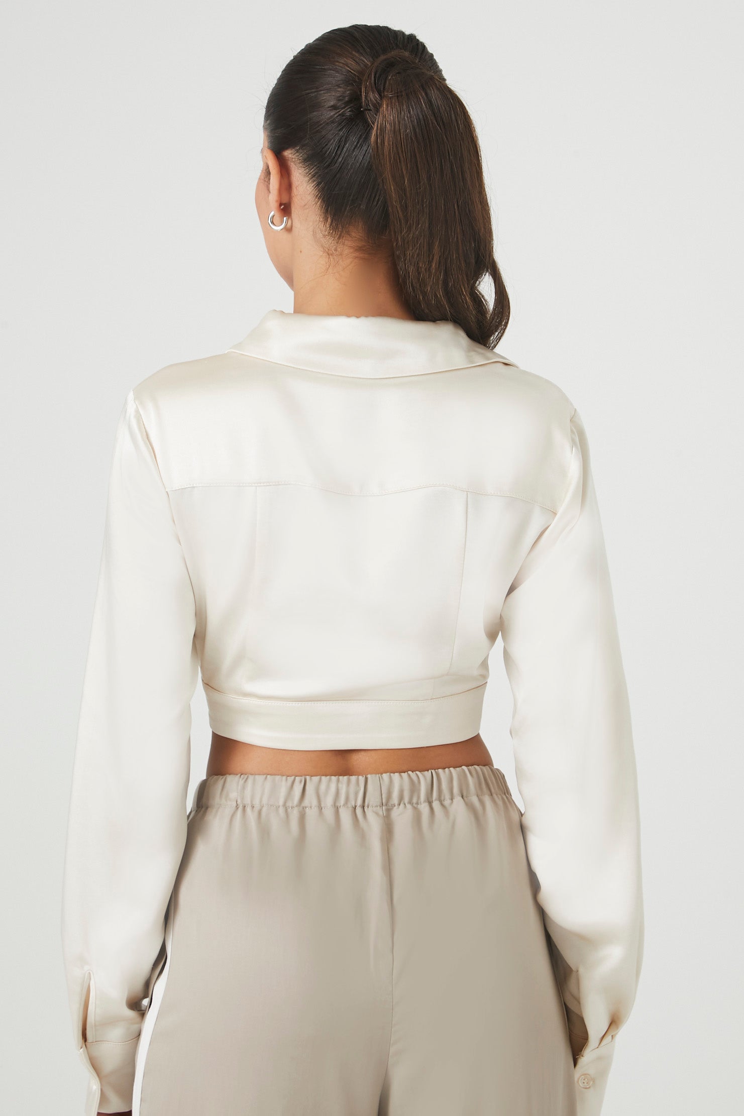 Cropped Satin Long-Sleeve Shirt