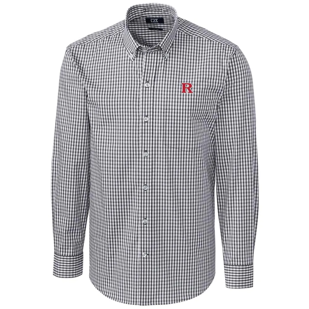 Cutter & Buck Rutgers Scarlet Knights Charcoal Big & Tall Stretch Gingham Long Sleeve Button Down Shirt