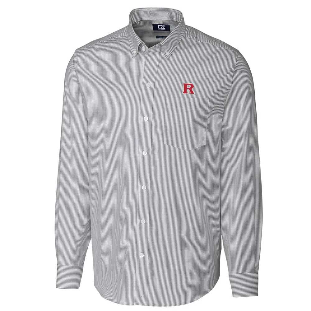 Cutter & Buck Rutgers Scarlet Knights Charcoal Big & Tall Stretch Oxford Stripe Long Sleeve Button Down Shirt