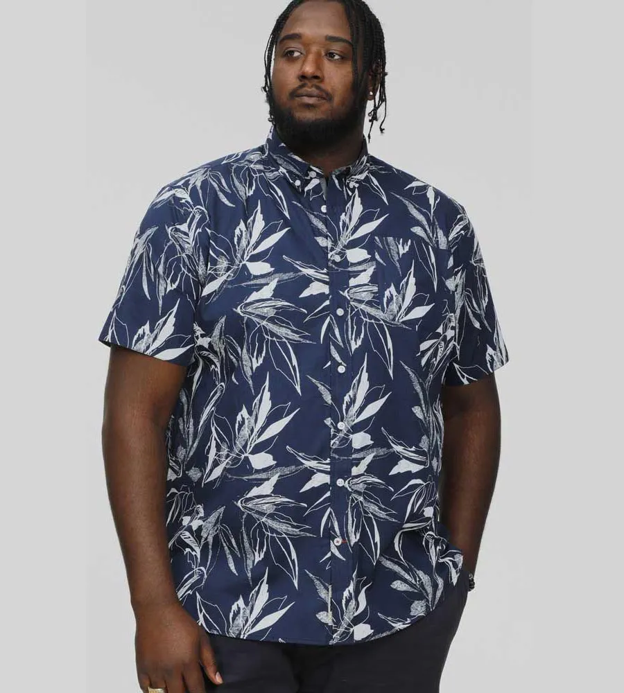 D555 Big Mens Navy Hawaiian Print Short Sleeve Shirt (FINLEY)