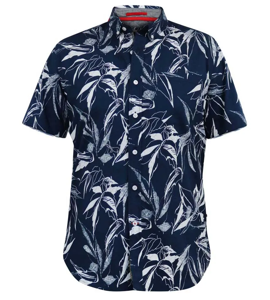 D555 Big Mens Navy Hawaiian Print Short Sleeve Shirt (FINLEY)