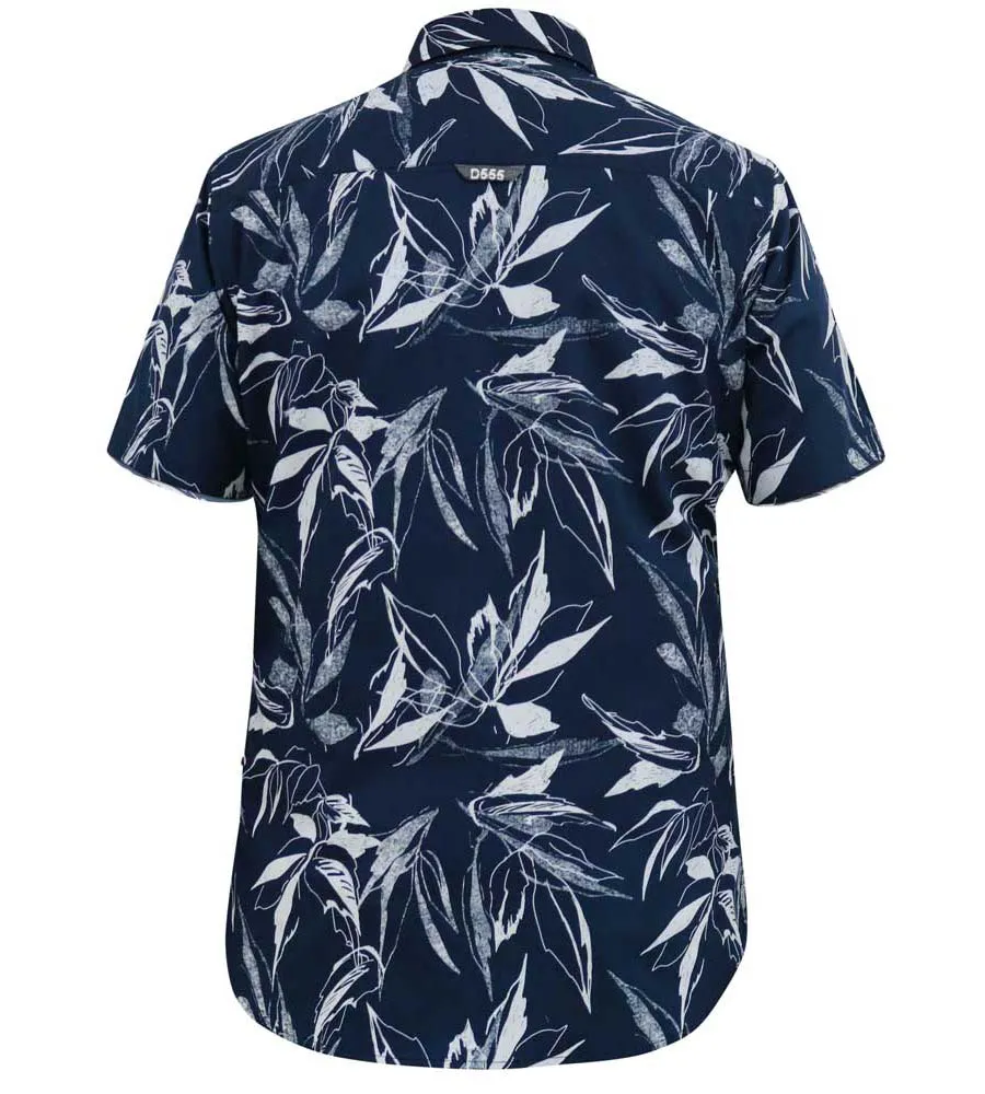 D555 Big Mens Navy Hawaiian Print Short Sleeve Shirt (FINLEY)