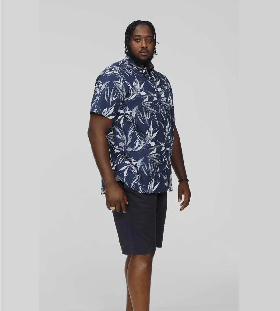 D555 Big Mens Navy Hawaiian Print Short Sleeve Shirt (FINLEY)