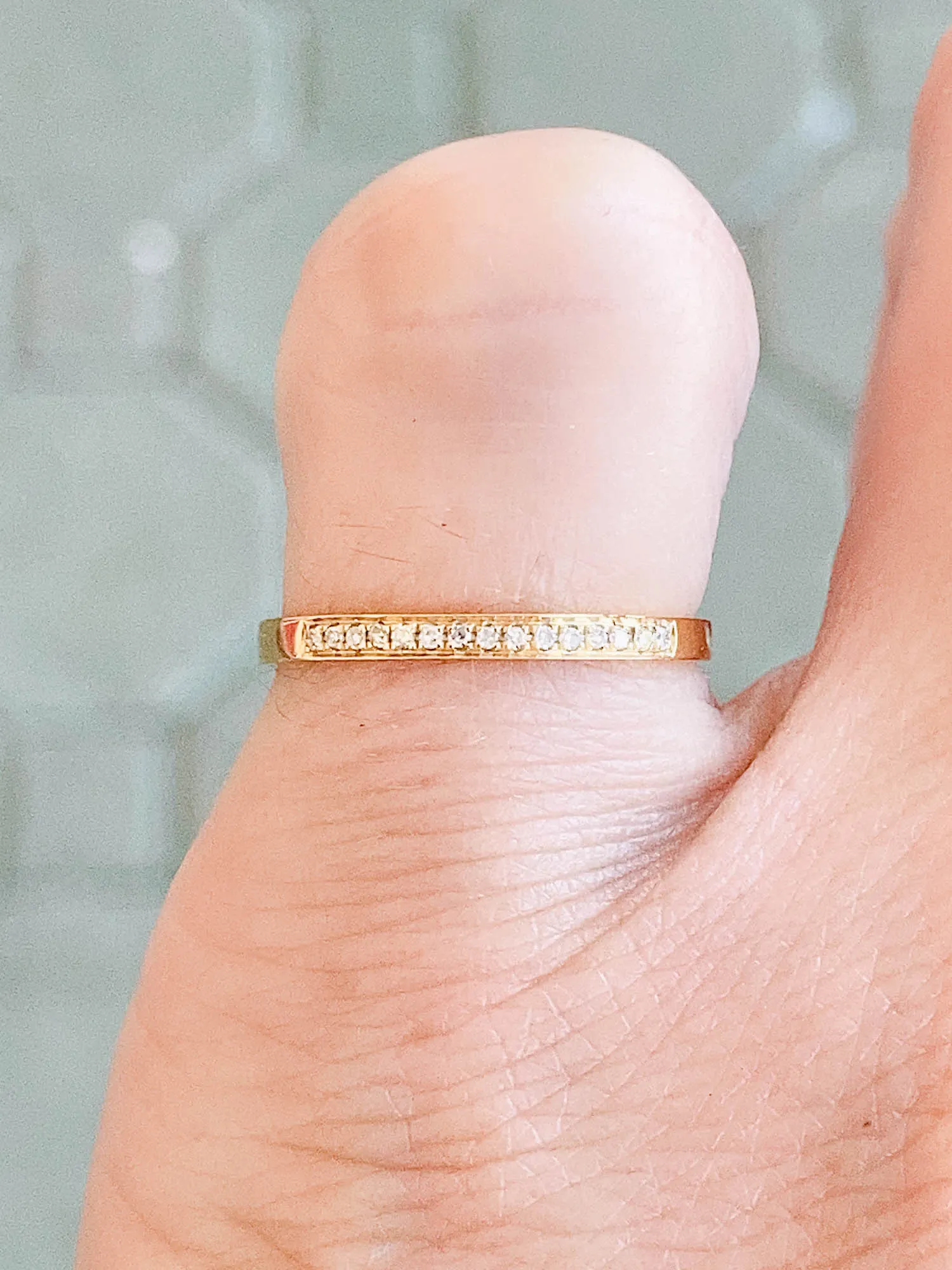 Dainty Diamond Beaded Set Stacking Band 18K Gold T042