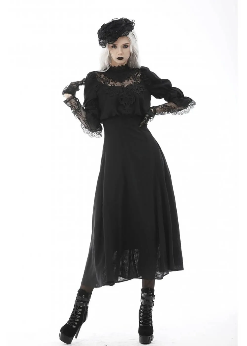 Dark In Love Haunted Mansion Midi Dress Black