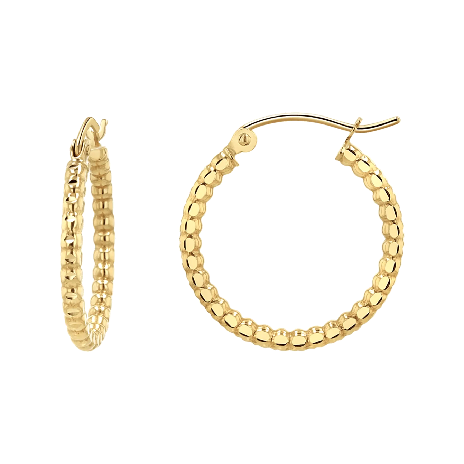 Diamond Cut Bead Hoop Earrings