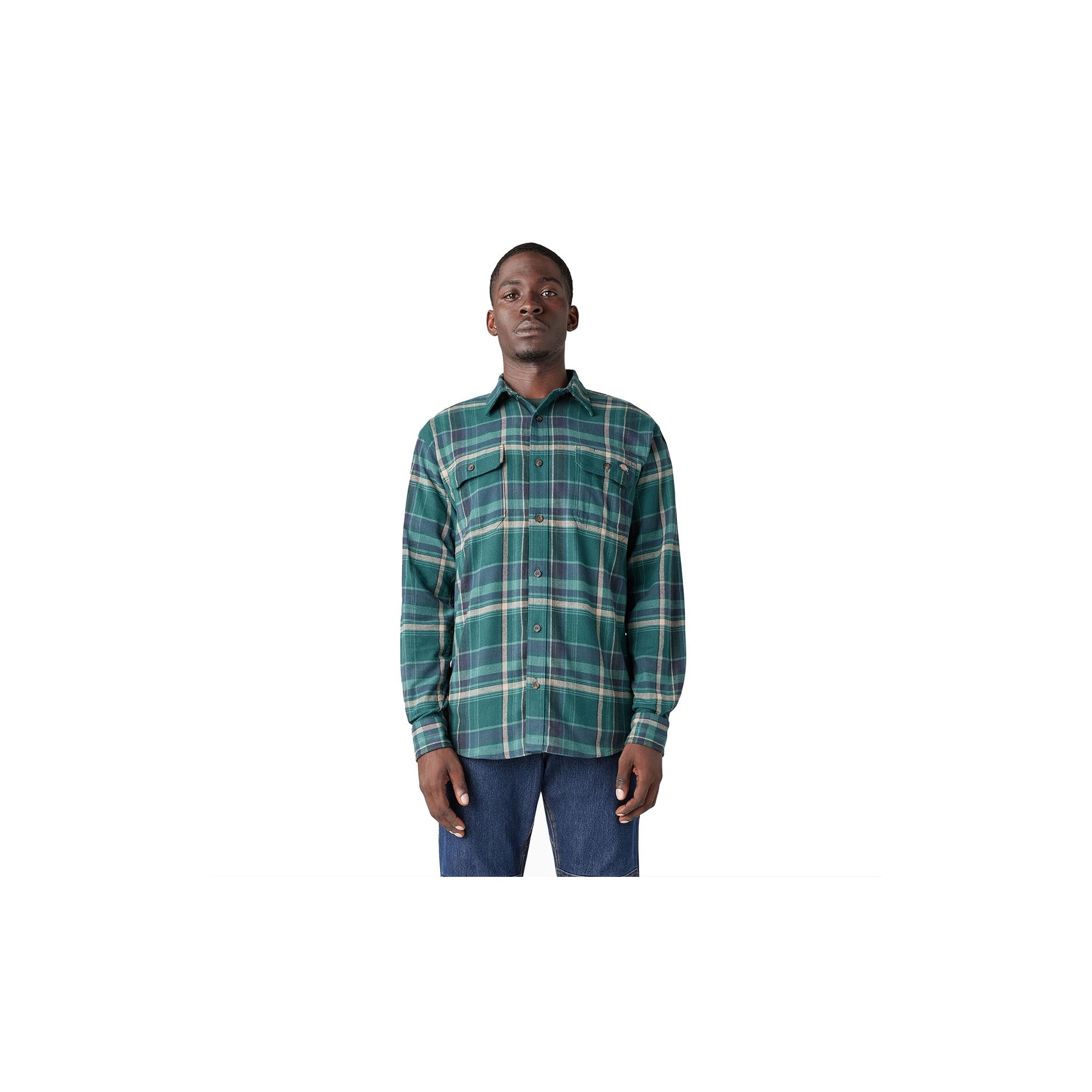 Dickies Flannel Button Down Shirt Forest Green Multi Plaid