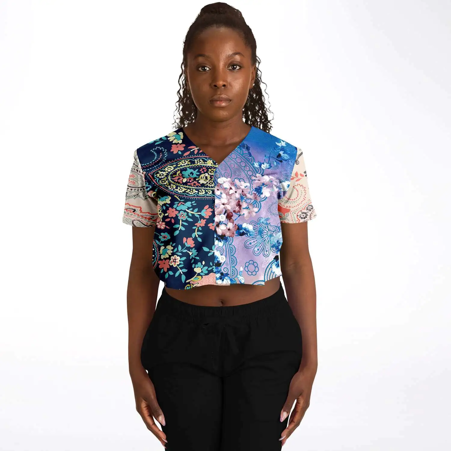 Dolores Park Paisley Cropped Button Front Jersey