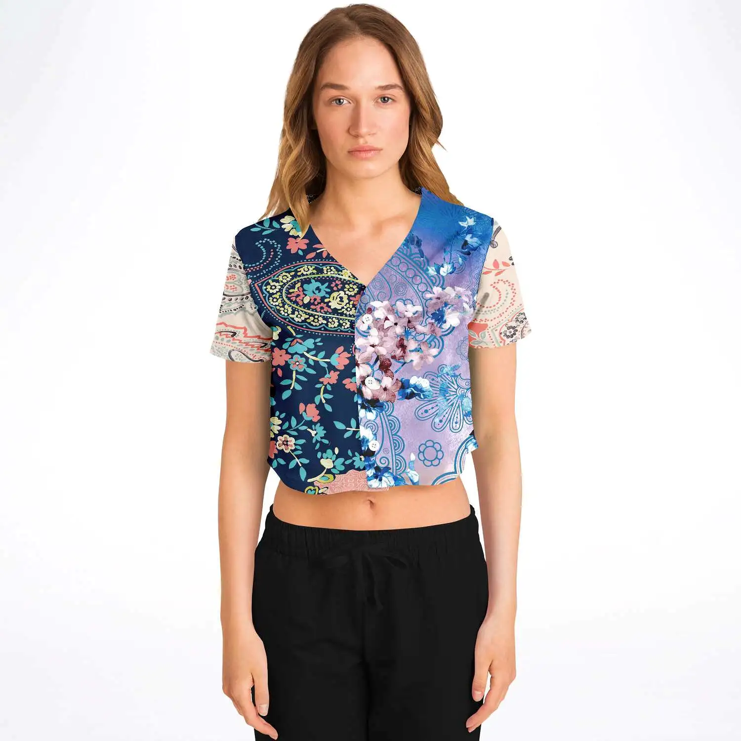 Dolores Park Paisley Cropped Button Front Jersey