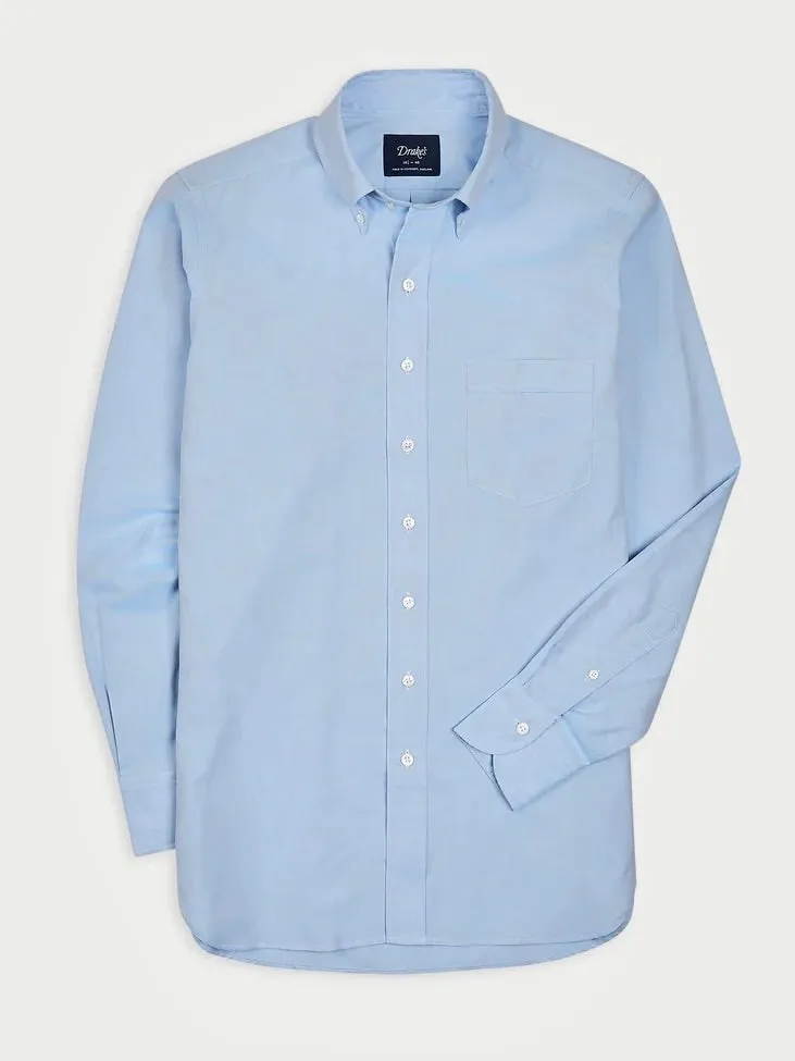 Drake's Blue Pinpoint Oxford Cotton Cloth Button-Down Shirt